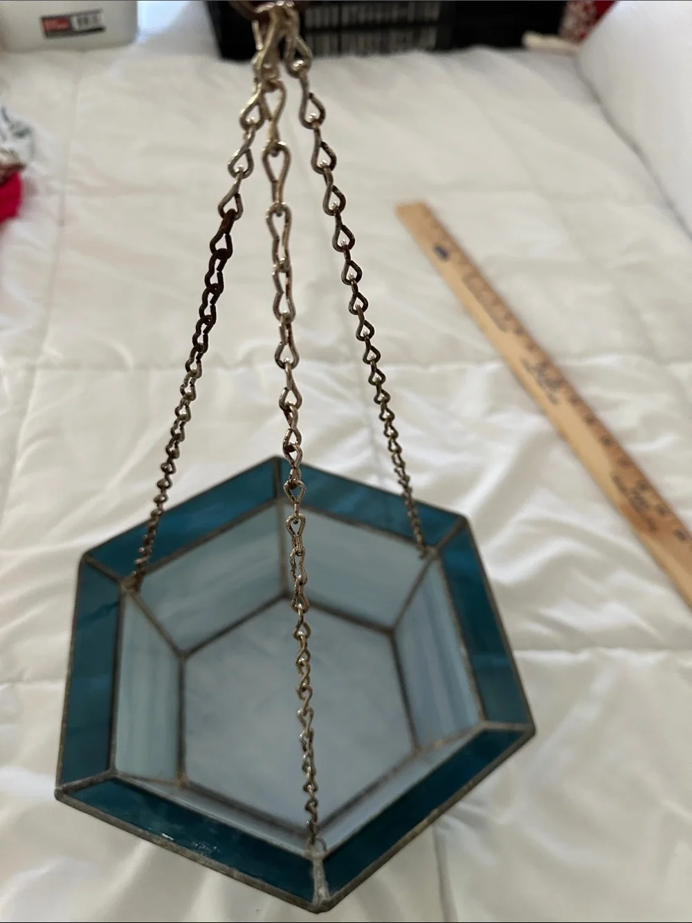 Stained Glass Hanging Planter - Light Blue Hexagon